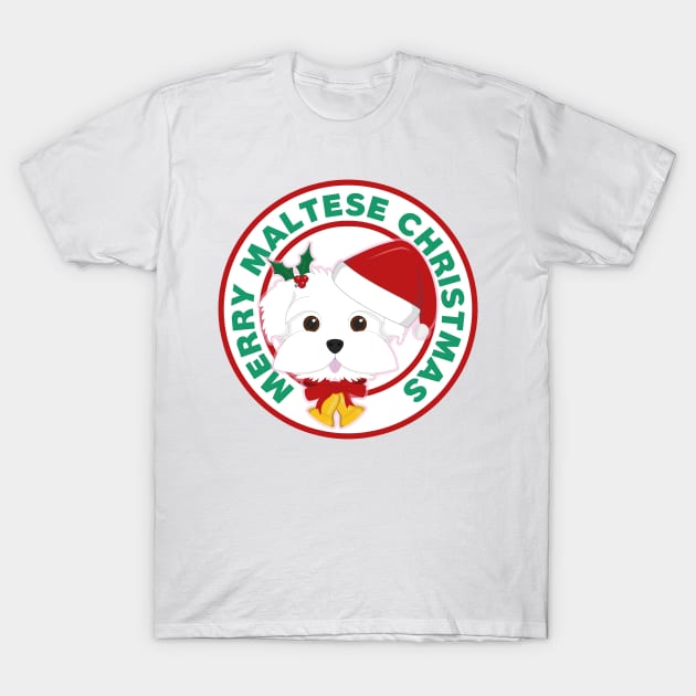 Merry Christmas Maltese Dog T-Shirt by CafePretzel